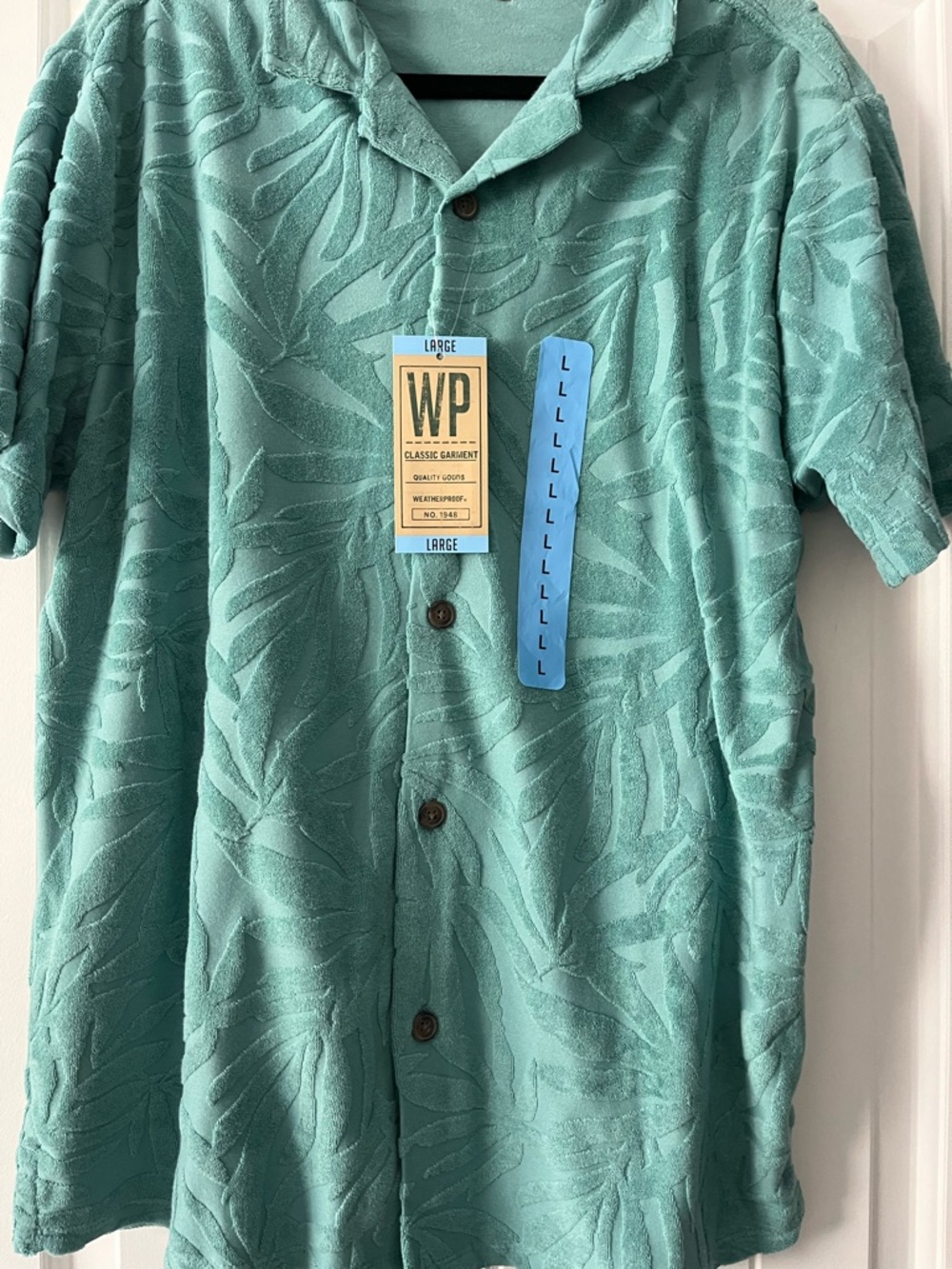 Weatherproof Teal Textured Tropical Button-Up Shirt